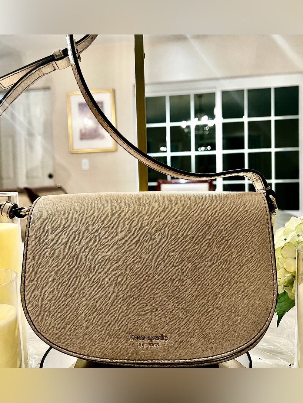 Kate Spade New York Rose Gold Saffiano Leather Flap Crossbody Bag